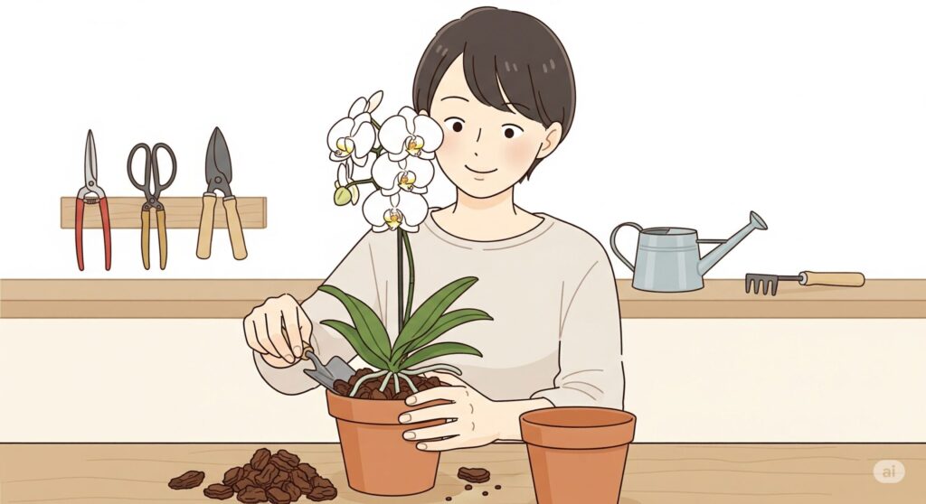 胡蝶蘭のバークチップは植え込み材